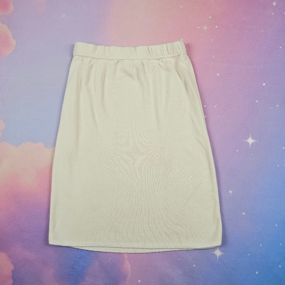 Apart Knit Pencil Skirt Womens Medium Cream Excellent Made in USA Midi Skirt‎